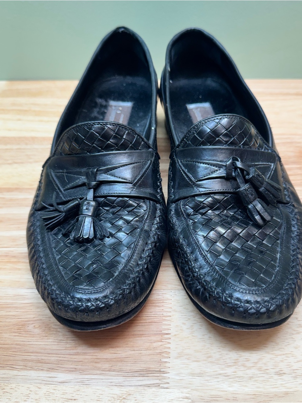 Vintage Johnston & Murphy Men's 10 M Black Woven Tassel Loafers - Made in Italy